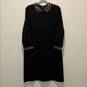 Talbots Black Dress with Leopard Print Details